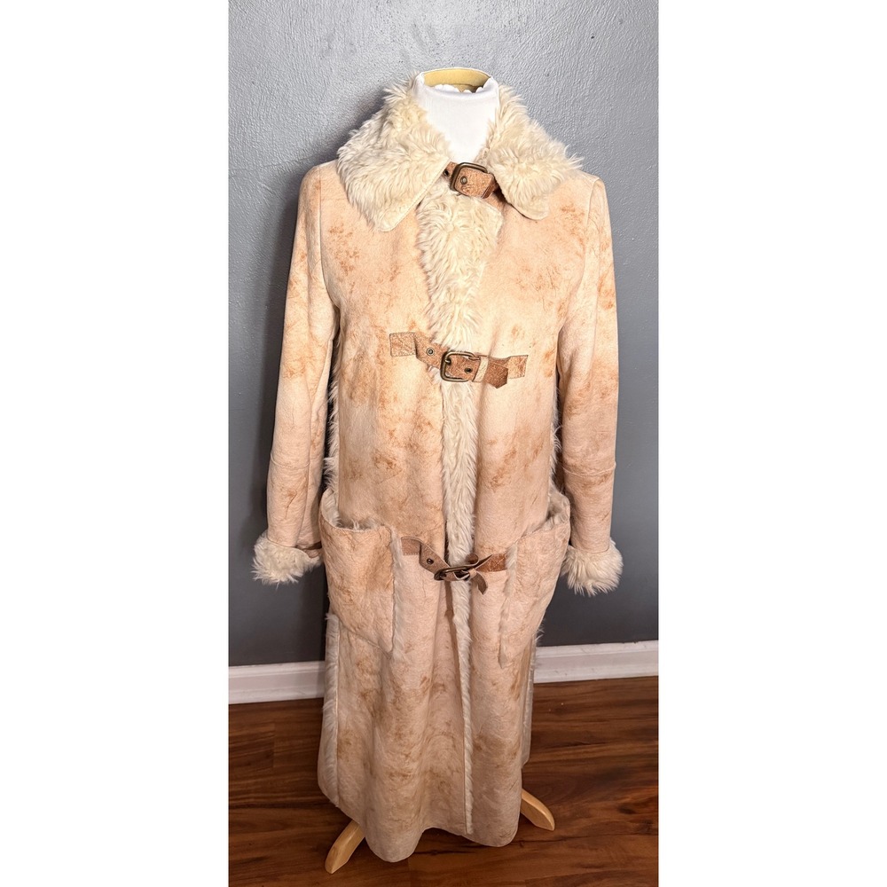 Armani Jeans Faux Sherling Long Coat Tan Cream Made in Italy Size 40 (6) - Picture 2 of 16
